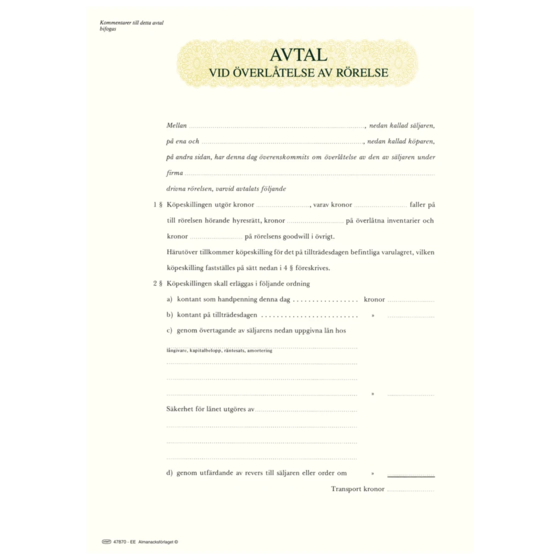Avtal överl rörelse/firma