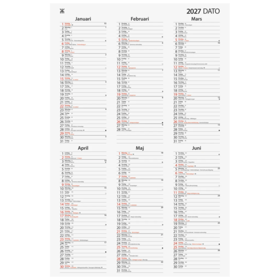 Datokalender 2027 | 22×34 cm
