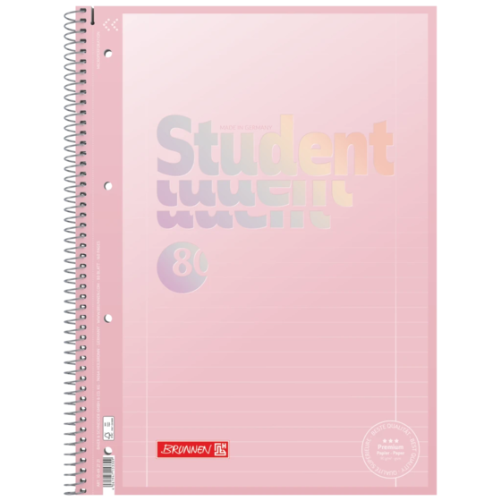 Anteckningsbok Premium Student “Pastell” | A4, linjal 27, 80 blad / 160 sidor, pastellrosa