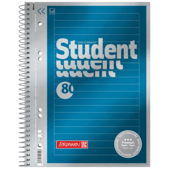 Anteckningsbok för college Premium Student with frame | A5, linjerat, 80 blad / 160 sidor, blå
