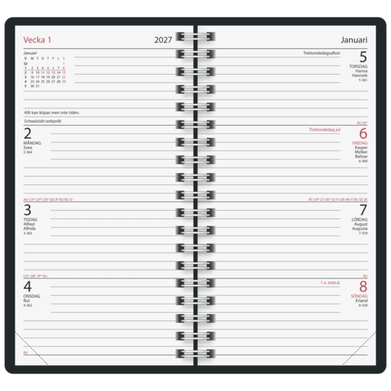 Fickkalender Classic 2027 | A7, plast, svart