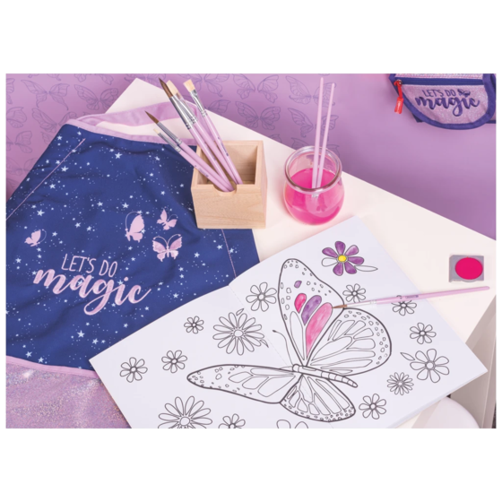 Borstset för skola Magic Butterfly | rosaröd, 8 pensel
