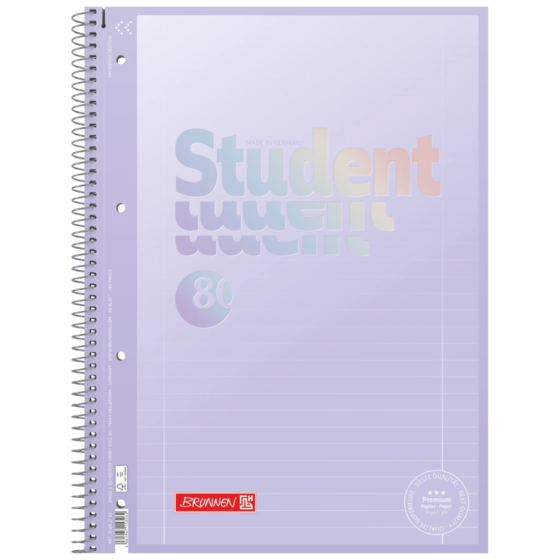 Anteckningsbok Premium Student “Pastell” | A4, linjal 27, 80 blad / 160 sidor, pastellfärgad lila