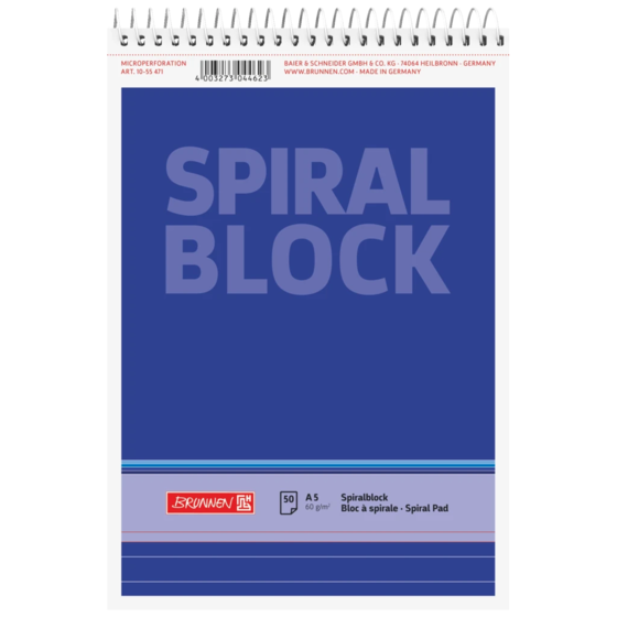 Anteckningsblock med spiral | A5, linjerat, 50 blad / 100 sidor, blå