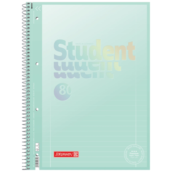 Anteckningsbok Premium Student “Pastell” | A4, linjal 27, 80 blad / 160 sidor, pastellfärgad mint