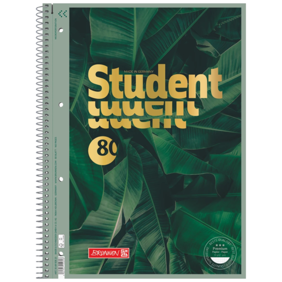 Anteckningsbok Premium Student “Jungle” | A4, linjal 28, 80 blad / 160 sidor, grön/guld