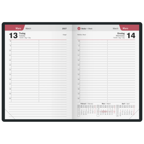 Fickkalender Timkalender | 10,5×15 cm, läderimitation, blå