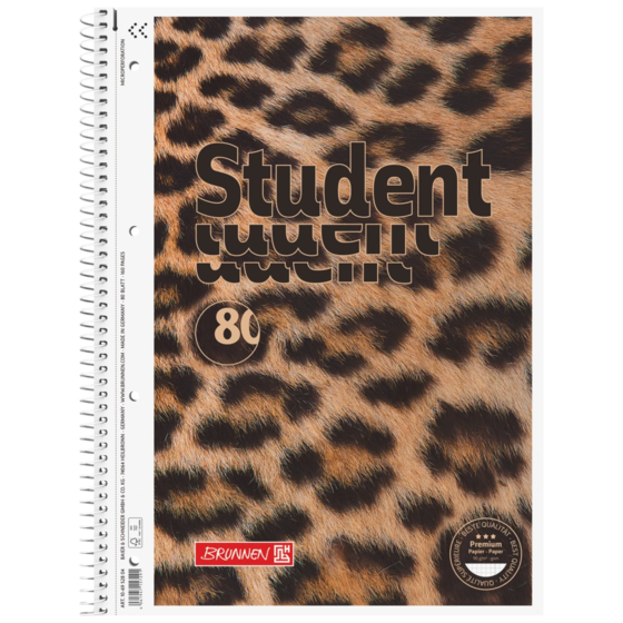 Anteckningsbok Premium Student “Leopard” | A4, linjal 28, 80 blad / 160 sidor, brun/svart