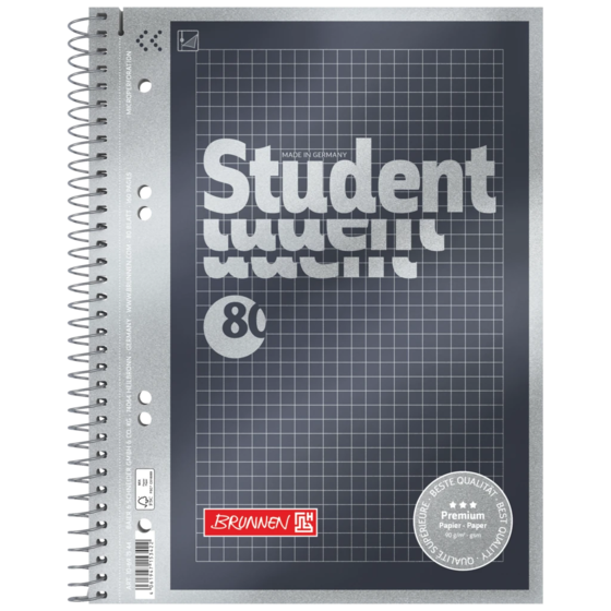 Anteckningsbok för college Premium Student with frame | A5, rutat, 80 blad / 160 sidor, antracit