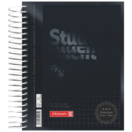 Anteckningsbok för college Premium Student Colour Code | A6, rutat, 120 blad / 240 sidor, onyx