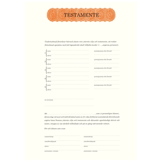 Testamente föremål/pengar