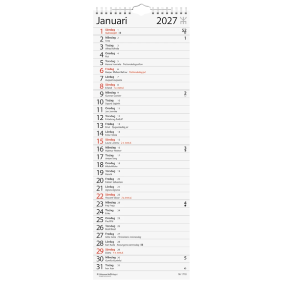 Väggkalender Stora Skrivbord 2027 | 18×49 cm