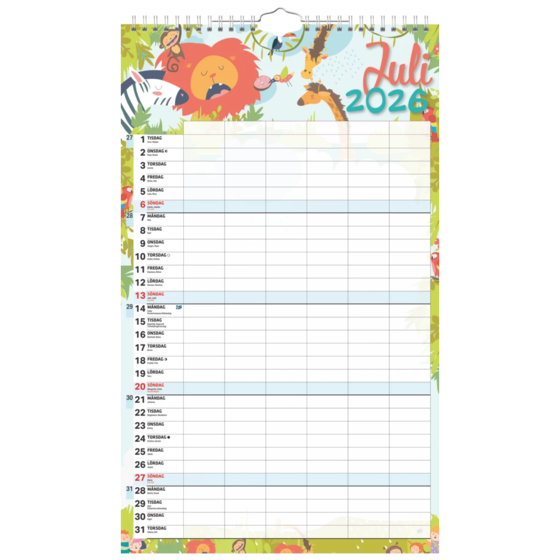 Familjekalender 6 kolumner 2027 | 25×41,5 cm