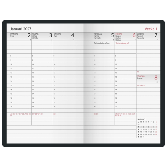 Fickkalender Executive 2027 | 8,2×12,8 cm, läderimitation, svart