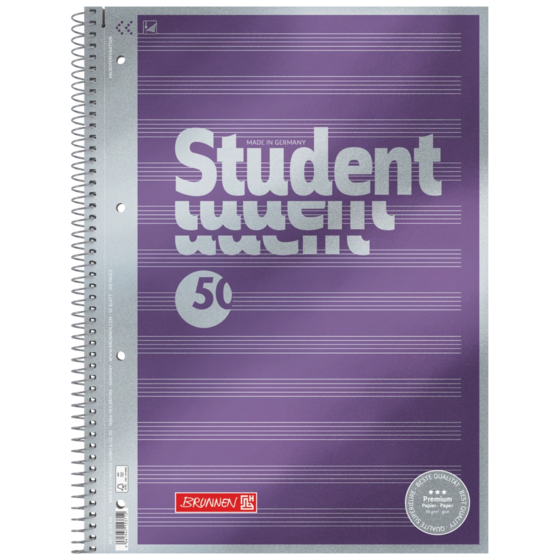 Anteckningsbok Premium Student “Noten” | A4, linjal 14, 50 blad / 100 sidor, violett
