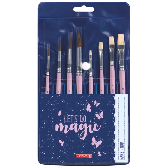 Borstset för skola Magic Butterfly | rosaröd, 8 pensel
