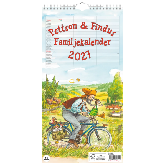 Familjekalender Pettson och Findus 2027 | 22×43 cm
