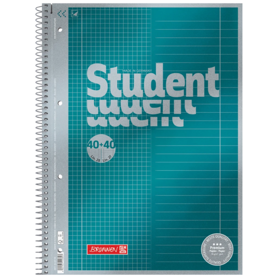 Anteckningsbok Premium Student “DUO” | A4, rutat/linjerad, 80 blad / 160 sidor, petrol