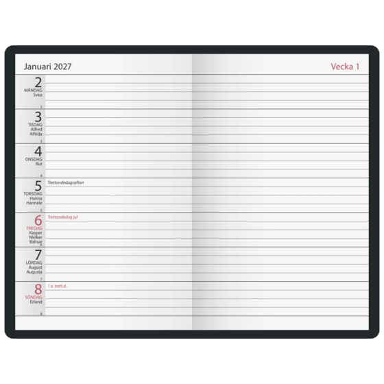 Fickkalender Agenda | 8,2×12,8 cm, läderimitation, svart