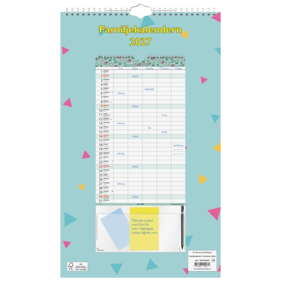 Familjekalender Helår 2027 5 kolumner | 25×42 cm