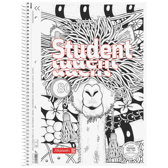 Anteckningsbok Premium Student “Lama” ZENart | A4, linjal 27, 80 blad / 160 sidor, vit