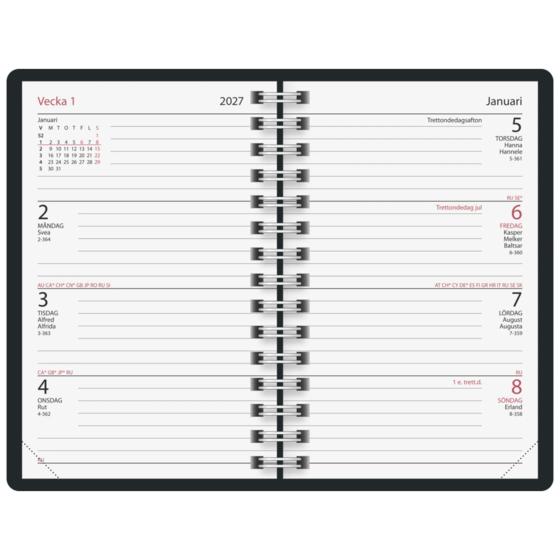 Fickkalender Classico 2027 | 8,2×12,8 cm, plast, röd