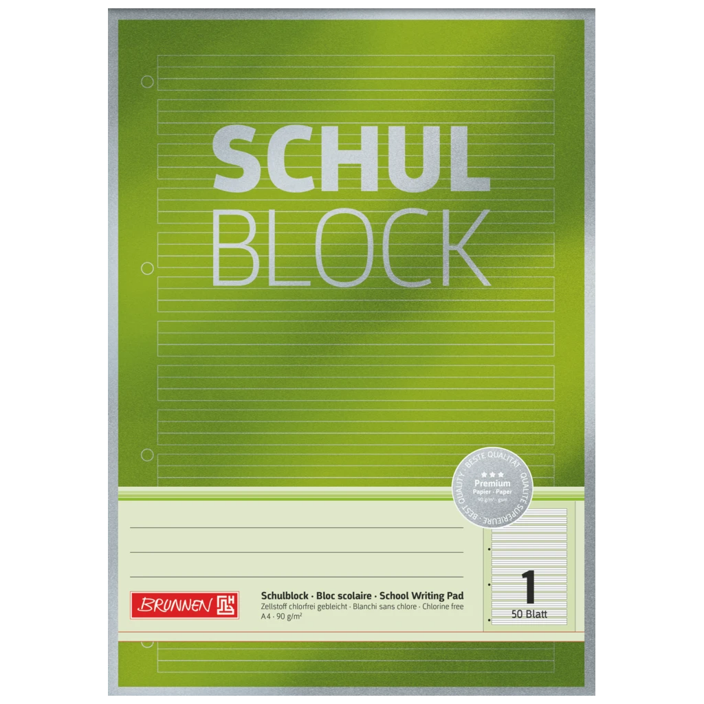 Skolblock Premium | A4, linjal 1, 50 blad, grön