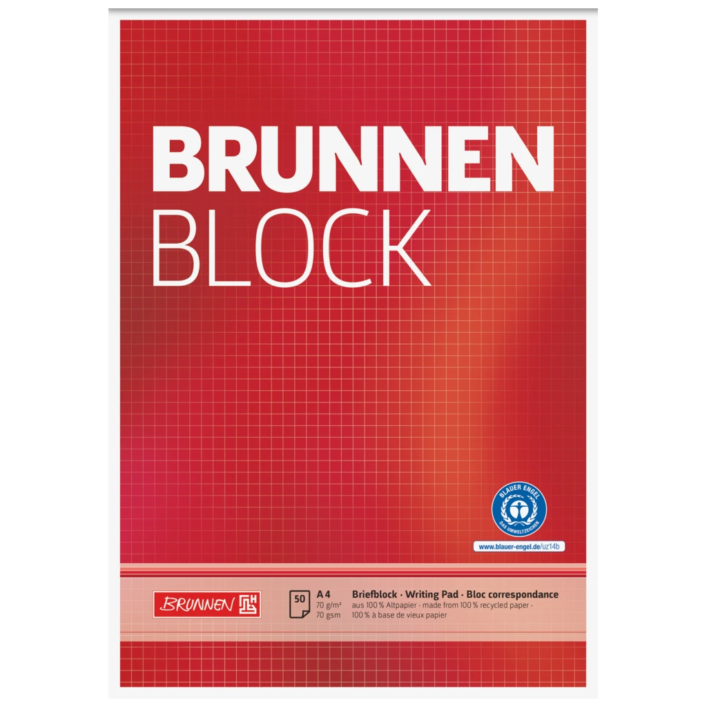 Brevpapper “BRUNNEN Block” Recycling | A4, linjal 22, 50 blad / 100 sidor, röd