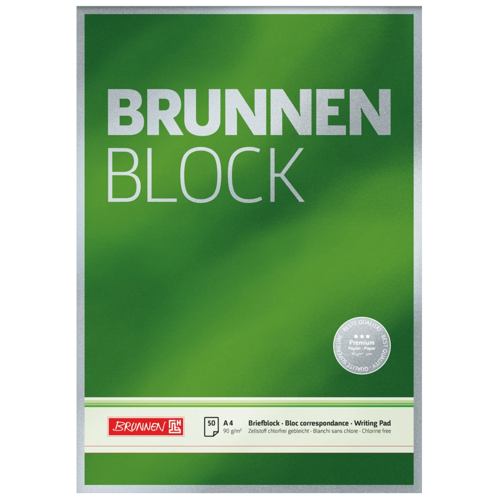 Brevpapper Premium “BRUNNEN Block” | A4, linjal 20, 50 blad / 100 sidor, grön
