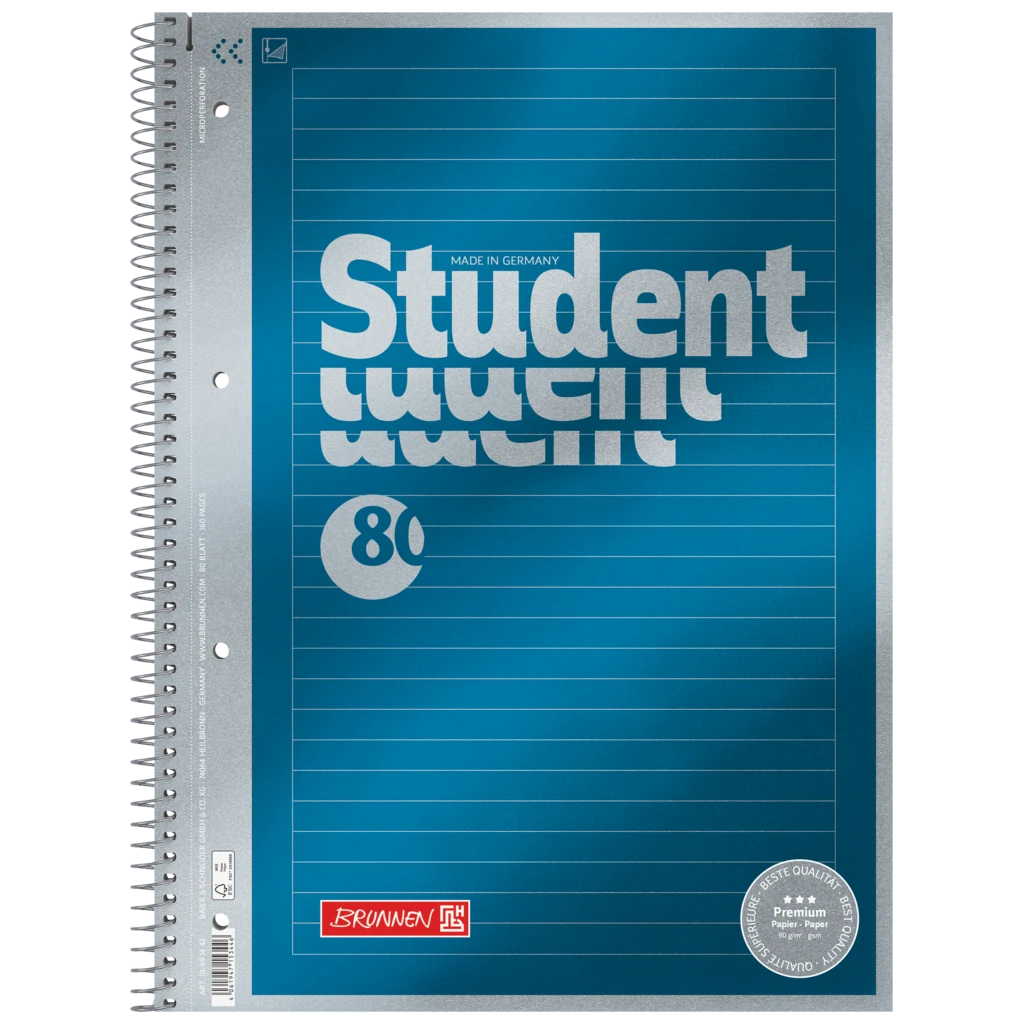 Kollegieblock Premium Student with frame | A4, linjerat, 80 blad / 160 sidor, blå