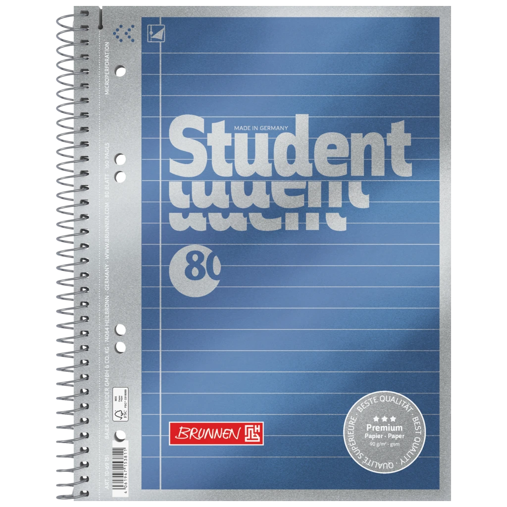 Collegeblock Premium Student | A5, Lineatur 4, 80 Blatt, blau