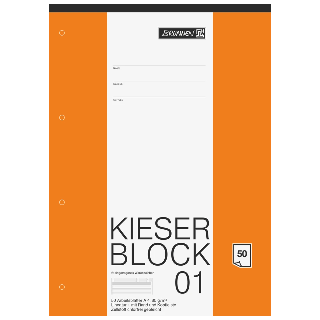 KIESER block perforerad | A4, linjal 1, 50 blad / 100 sidor, mångfärgad