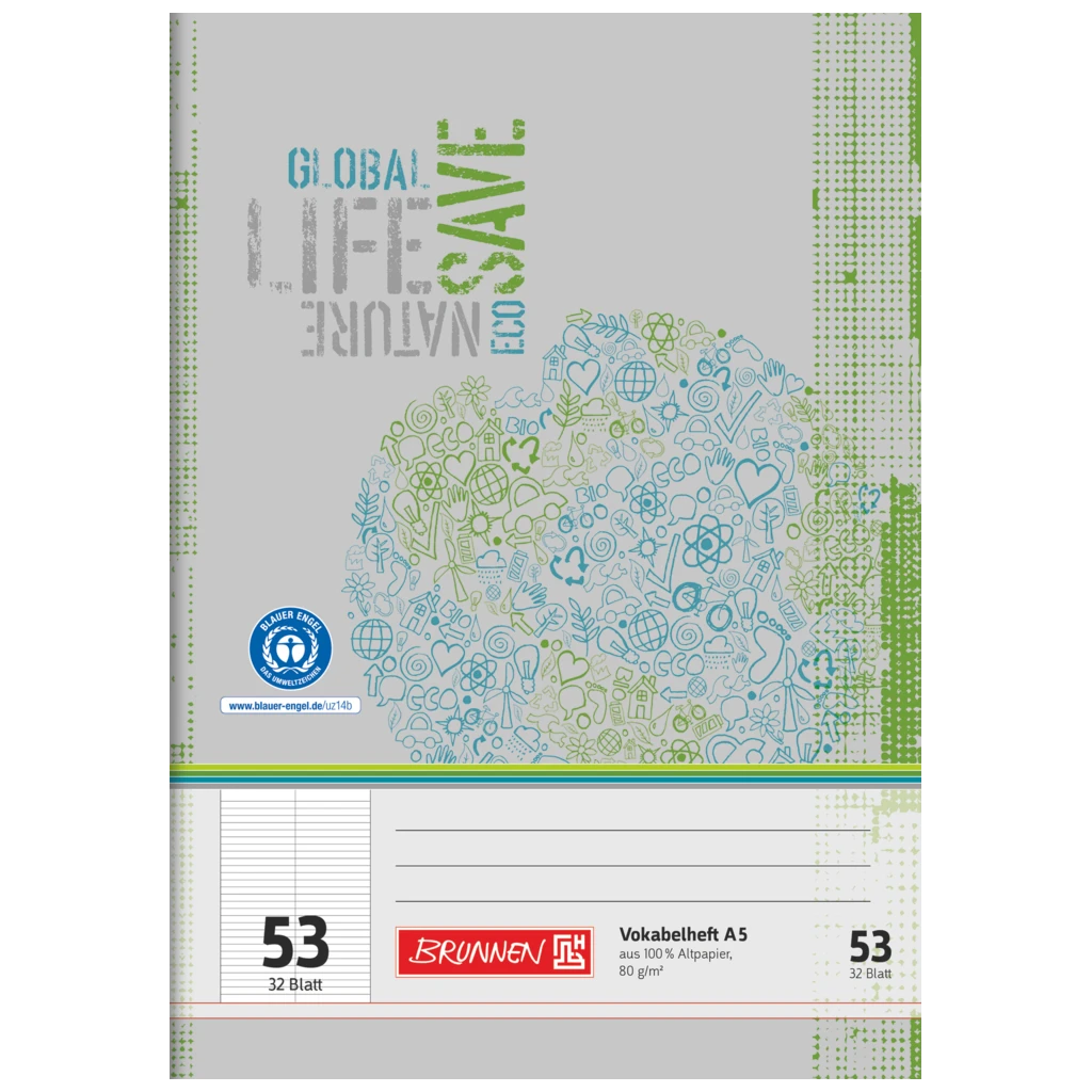 Gloshäfte Recycling | A5, linjal 53, 32 blad / 64 sidor, grön/grå