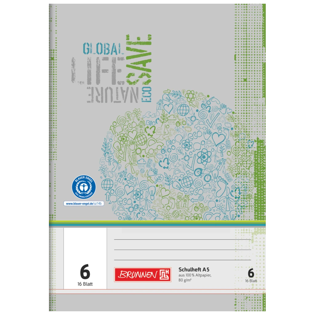Övningsbok Recycling | A5, linjal 6, 16 blad / 32 sidor, grön/grå