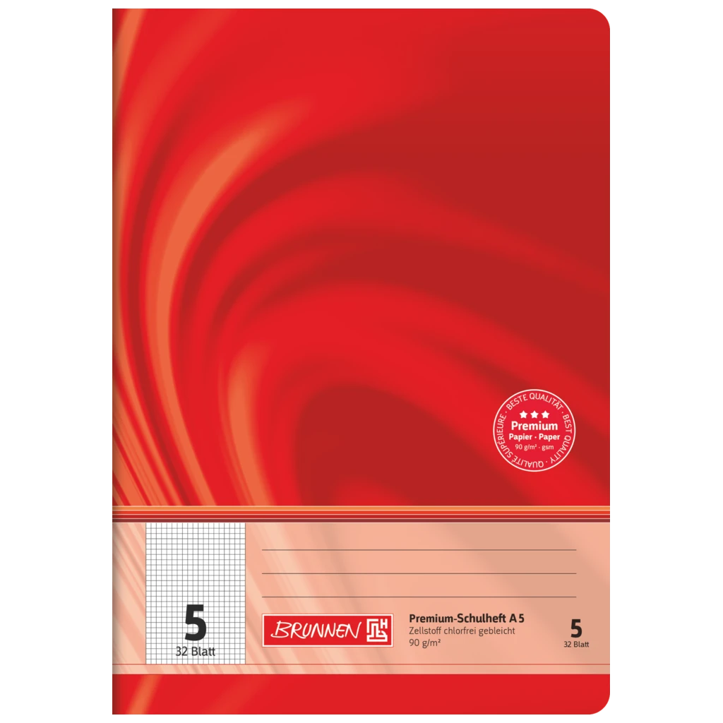 Övningsbok Premium Vivendi | A5, linjal 5, 32 blad / 64 sidor, röd