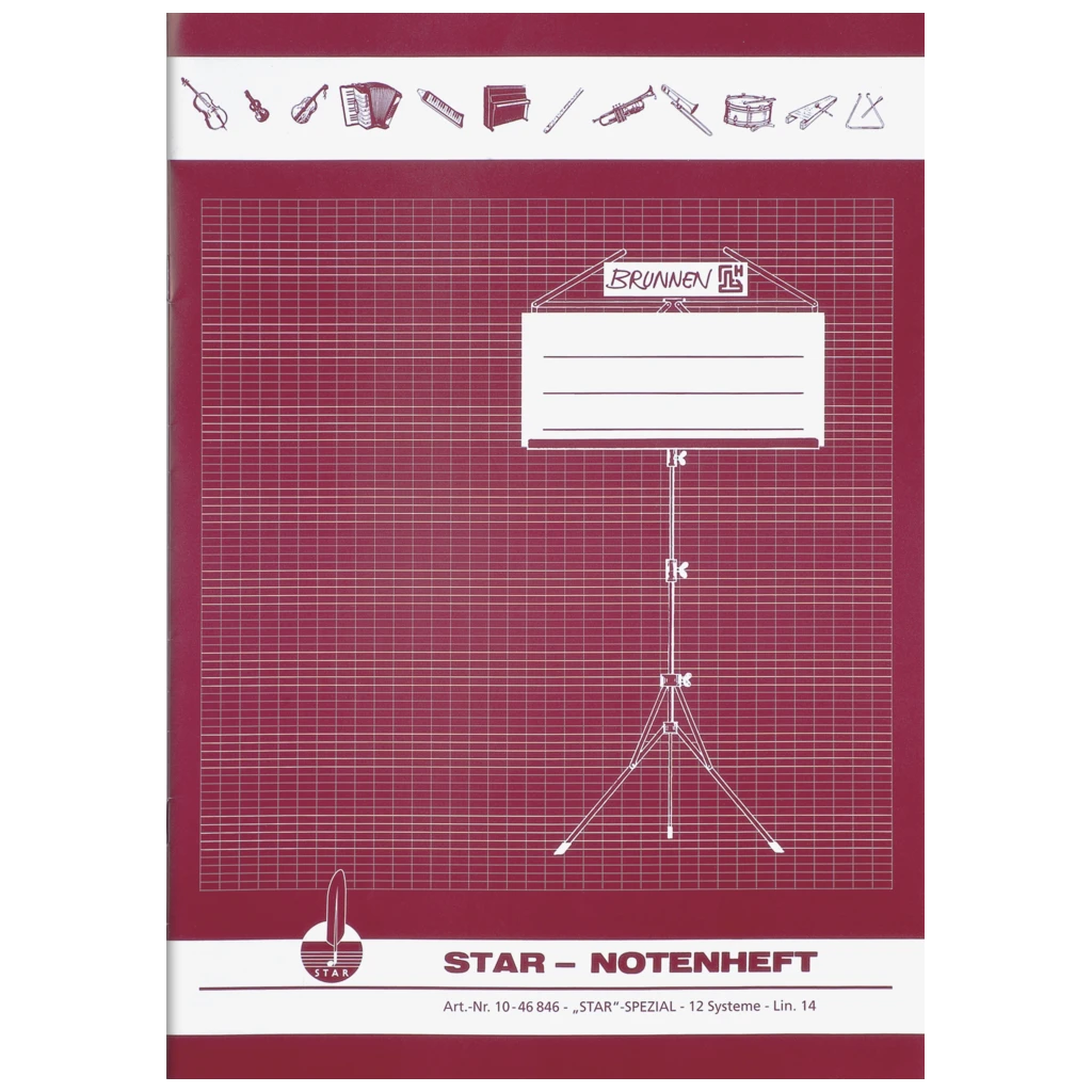 Star anteckningsbok | A4, notlinjer för musik, 8 blad / 16 sidor, bordeaux
