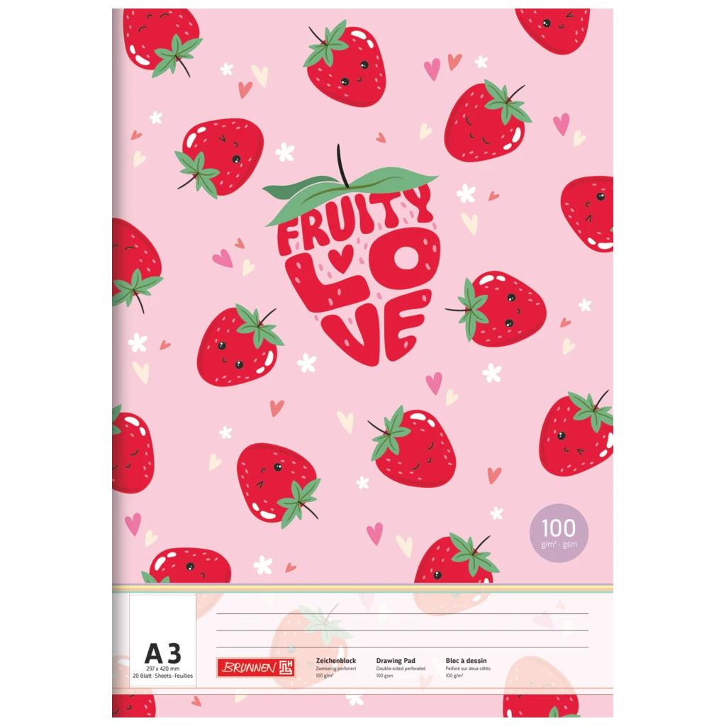 Skissblock Fruity Love | A3, 20 blad, rosa/röd