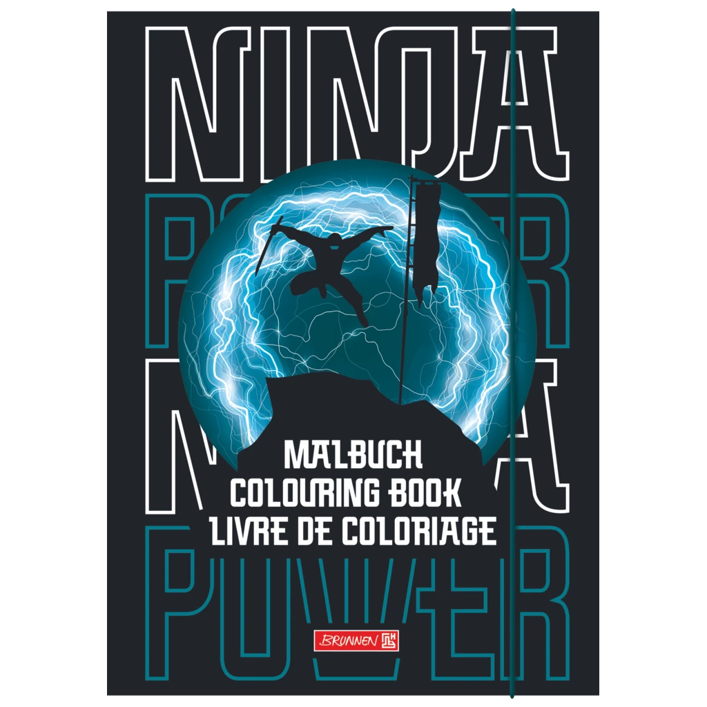 Färgläggningshäfte Ninja Power | 32 blad / 64 sidor, petrol/svart