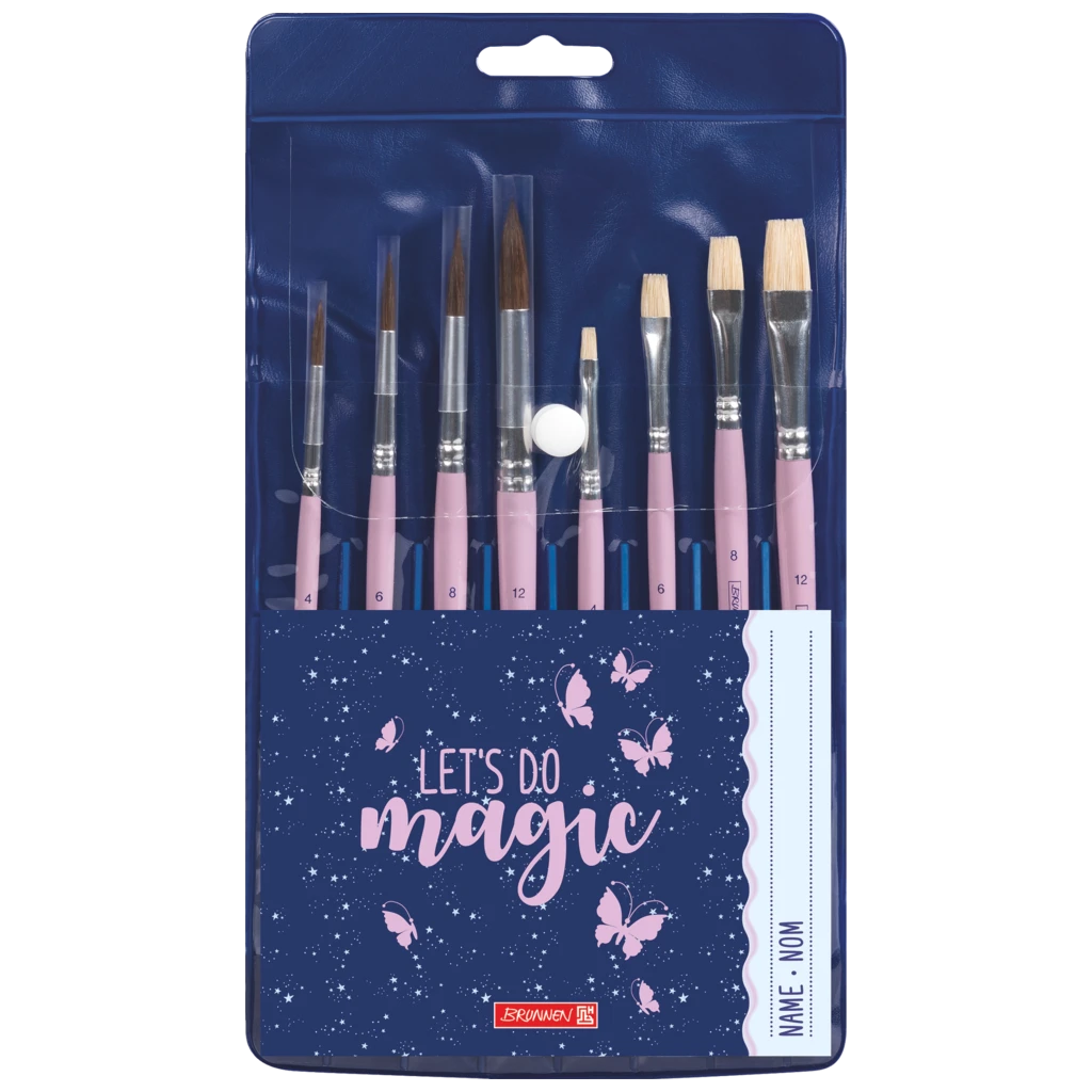 Borstset för skola Magic Butterfly | rosaröd, 8 pensel