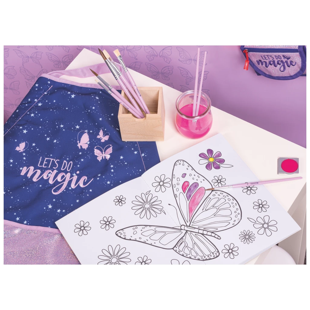 Borstset för skola Magic Butterfly | rosaröd, 8 pensel