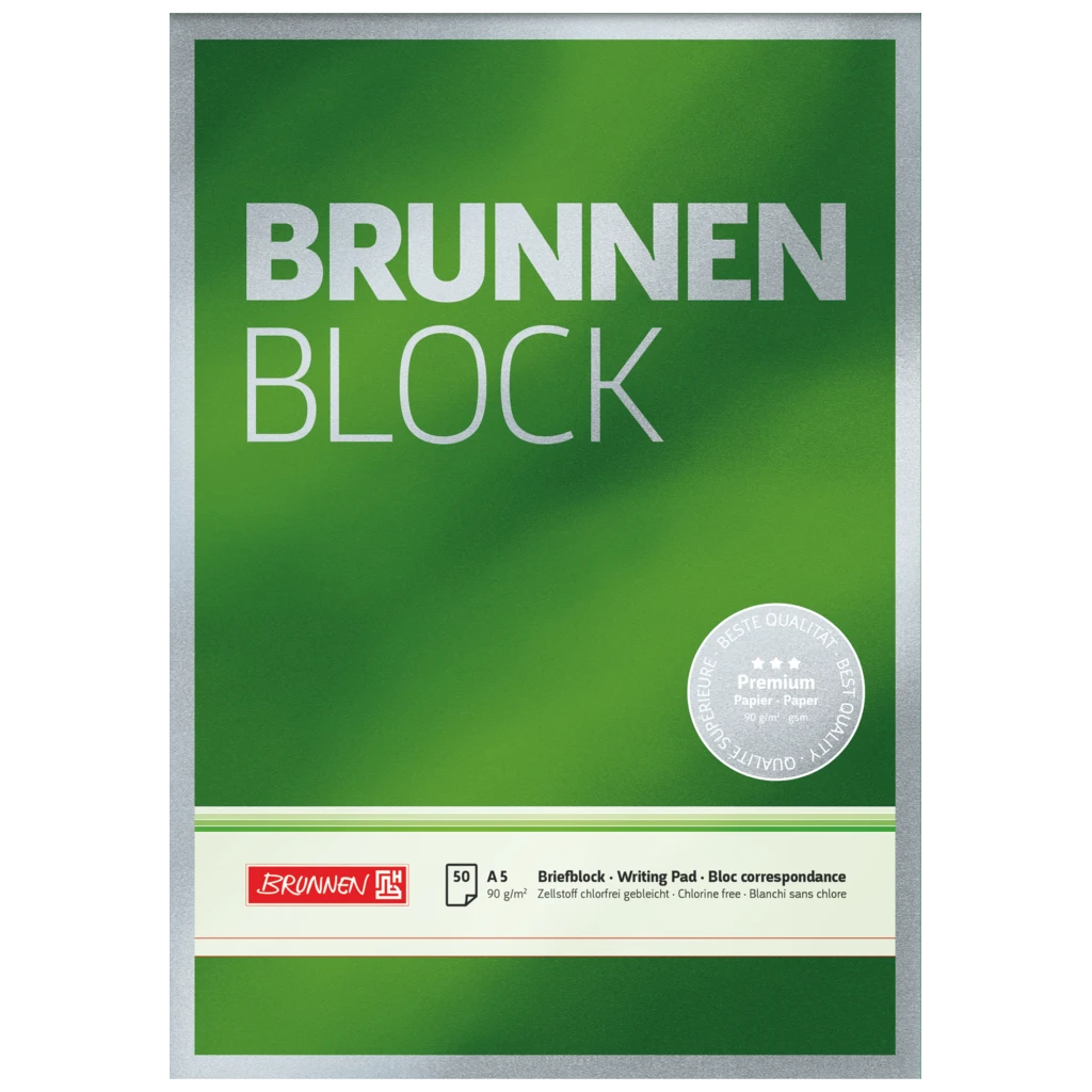Brevpapper Premium “BRUNNEN-Block” | A5, linjal 6, 50 blad / 100 sidor, grön