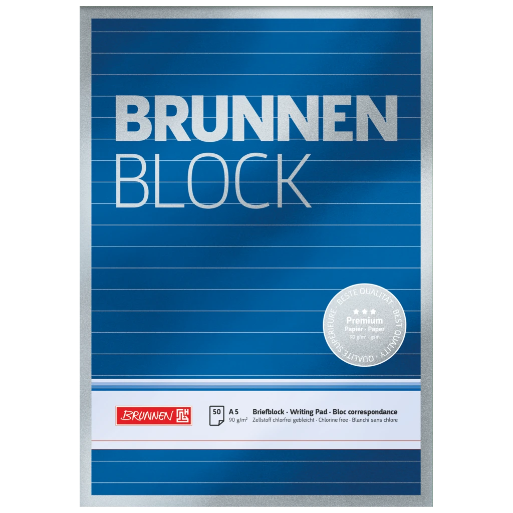 Brevpapper Premium “BRUNNEN-Block” | A5, linjerat, 50 blad / 100 sidor, blå