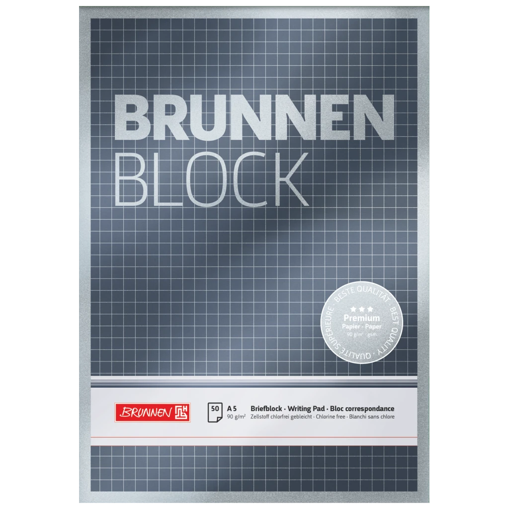 Brevpapper Premium “BRUNNEN-Block” | A5, linjal 5, 50 blad / 100 sidor, silver