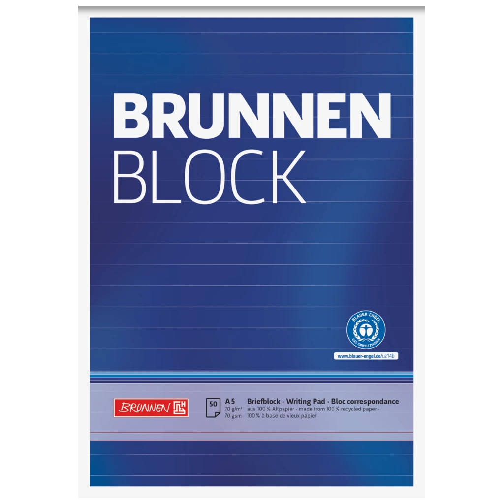 Brevpapper “BRUNNEN-Block” Recycling | A5, linjerat, 50 blad / 100 sidor, blå