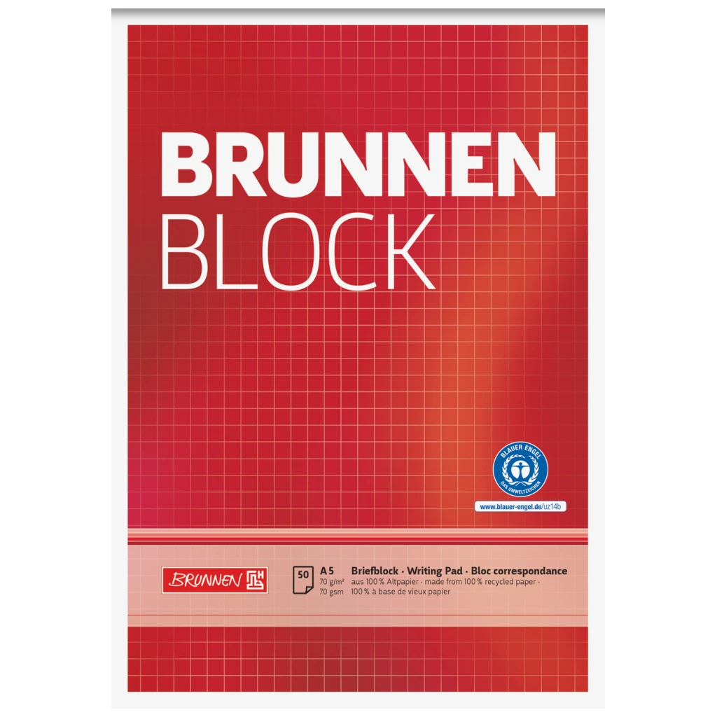 Brevpapper “BRUNNEN-Block” Recycling | A5, linjal 5, 50 blad / 100 sidor, röd
