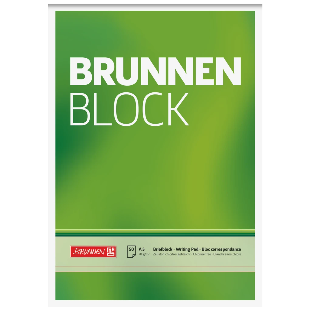 Brevpapper “BRUNNEN-Block” | A5, linjal 6, 50 blad / 100 sidor, grön