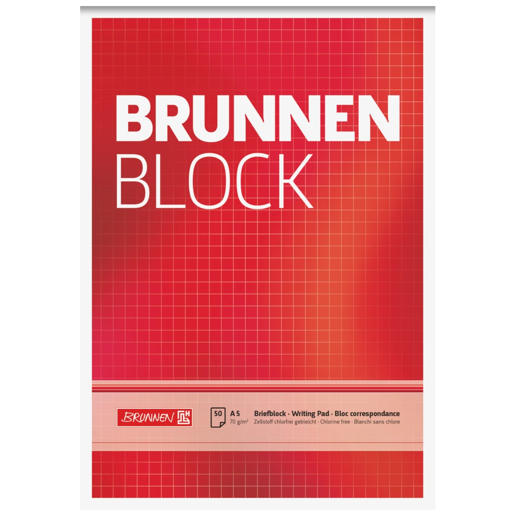 Brevpapper “BRUNNEN-Block” | A5, linjal 5, 50 blad / 100 sidor, röd