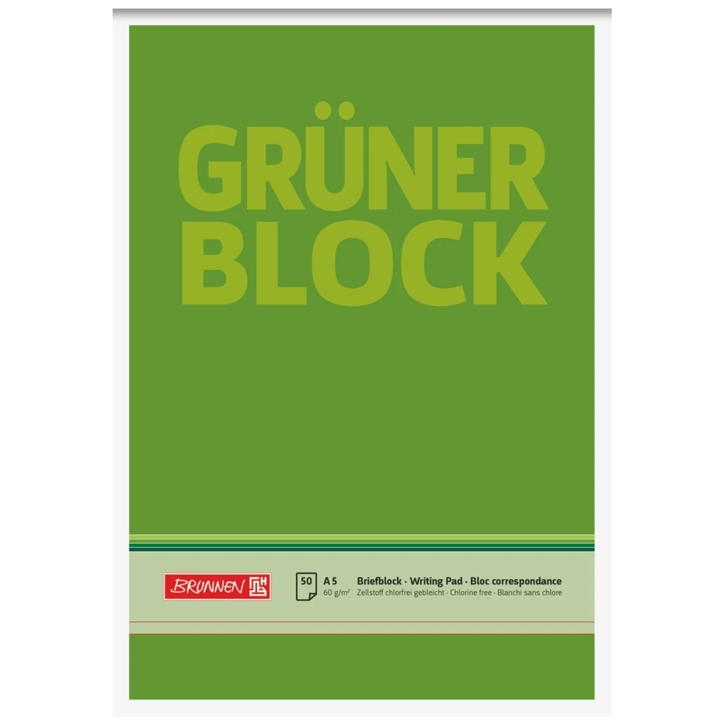Brevpapper “Grüner Block” | A5, linjal 6, 50 blad / 100 sidor, grön