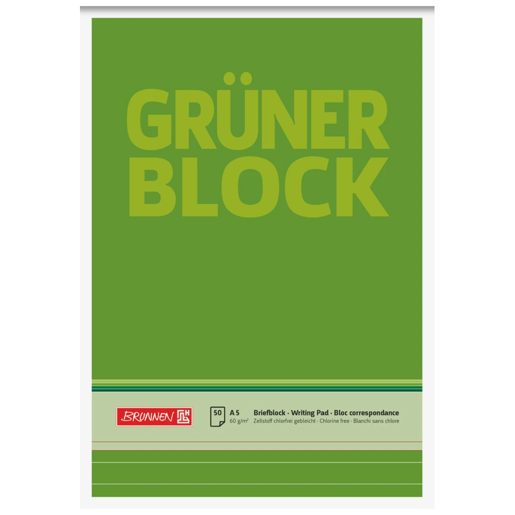 Brevpapper “Grüner Block” | A5, linjerat, 50 blad / 100 sidor, grön