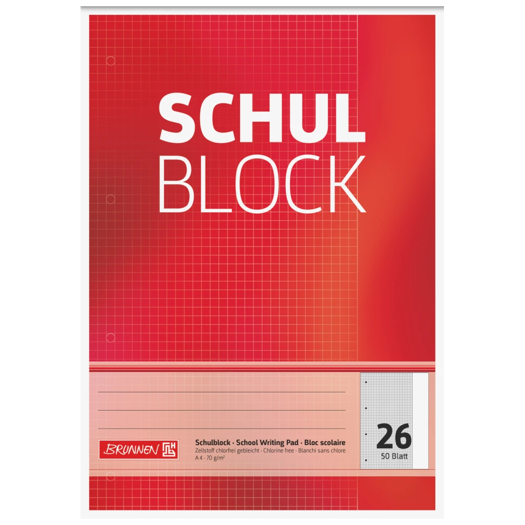 Skolblock perforerad | A4, linjal 26, 50 blad, röd